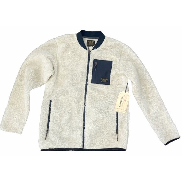 NEW Burton Grove Sherpa Fleece Jacket! Off White Full Zip Chest Pocket Knubby - Picture 2 of 2